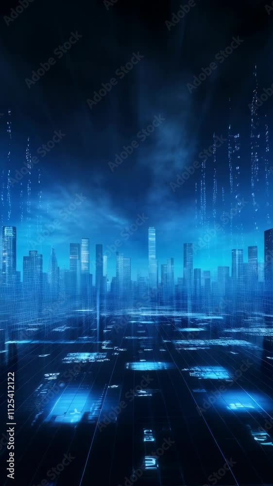 Poster Abstract digital data background. 3D animation. Future technology concept. Ai and artificial intelligence. Big data visualization and cybersecurity