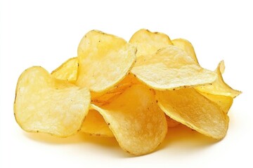 Crunchy Potato Chips Piled on White Background - Delicious Snack Isolated for Food Photography
