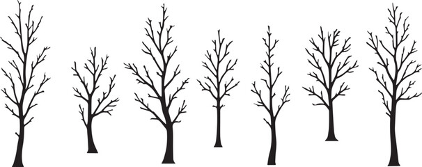 Fototapeta premium Silhouette simple vector of a Row of Tall Trees set