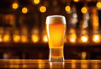 chilled glass featuring golden lager reflection enhancing bright color amber hues while showcasing bubbles clarity, drink, beverage, liquid, condensation