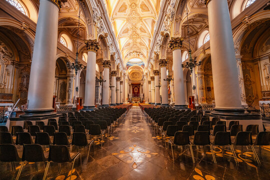 Old baroque town of Ragusa Ibla in Sicily. Historic center called Ibla builded in late Baroque Style. Ragusa, Sicily, Italy. Cattedrale di San Giovanni Battista