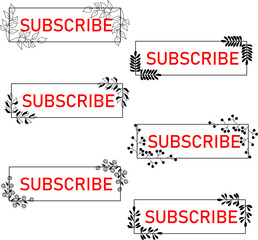 White subscribe button with floral elements. Vector.