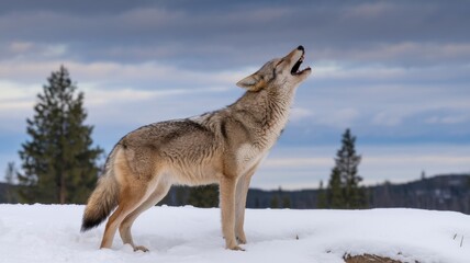 Obraz premium Coyote Howling at a new day in winter.