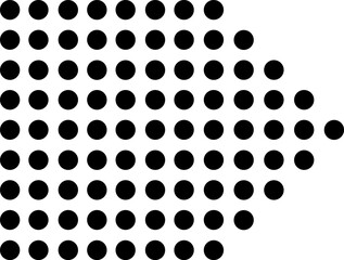 Black dots of decreasing size are forming an arrow shape pointing to the right on a white background, creating a simple yet effective visual representation of direction and movement