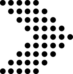 Black dots of increasing and decreasing size are forming a zigzag shape pointing towards the right down corner against a white background, creating an abstract and dynamic visual pattern