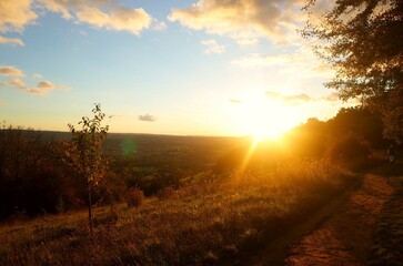 Sunset over the hills at Surrey Box Hill 