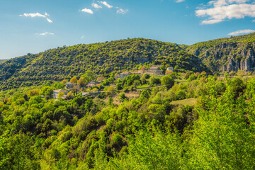 Fototapeta premium Vikos Gorge from the Oxya Viewpoint in the national park in Vikos-Aoos in zagori, northern Greece. Nature landscape
