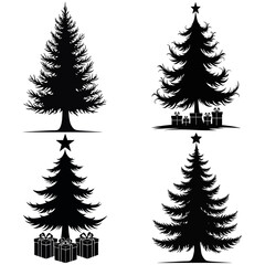 Obraz premium Black and White Christmas Tree Silhouette Vector Set