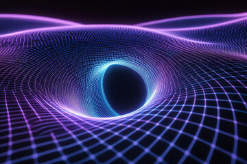 A 3D wallpaper featuring an abstract digital vortex, with neon blue and purple glowing edges, spinning in a black void, creating a mesmerizing look.