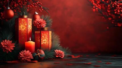 Packaging Diwali gift hampers with festive items background design with space for text design,


