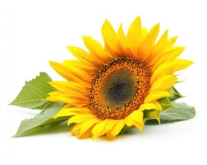 Obraz premium Vibrant Sunflower with Golden Petals and Deep Center, Isolated on Crisp White Background