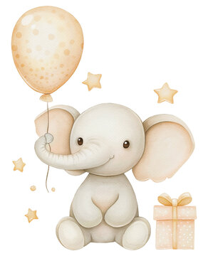 Cute baby elephant with Balloons.