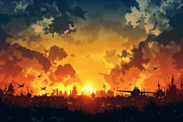 A war zone with military operations