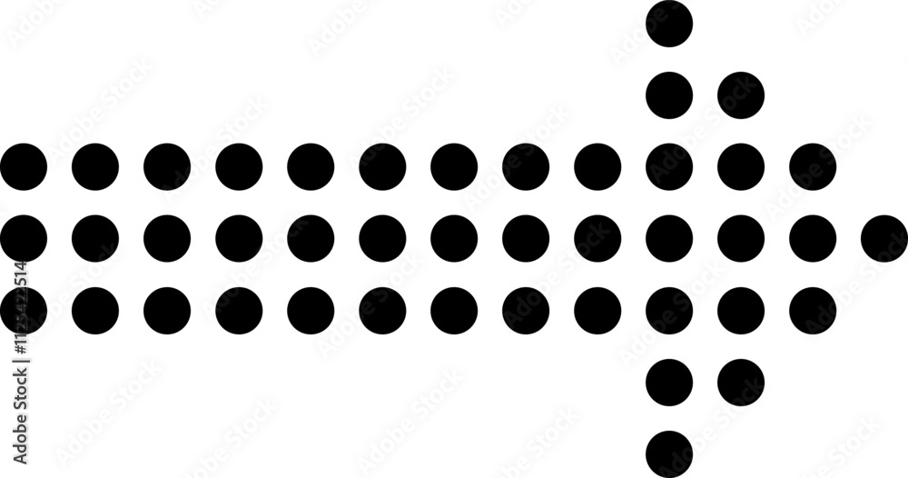 Poster black dots arranged in rows and columns creating an arrow pointing to the right side against a clean