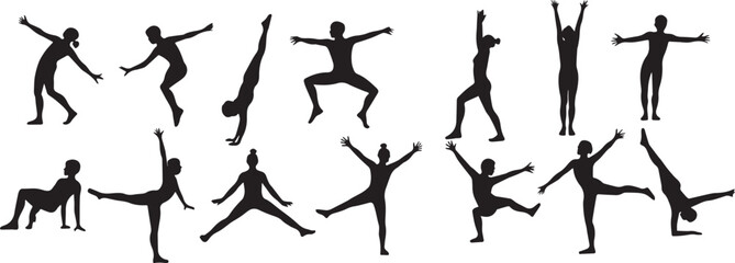Set of gymnasts vector silhouettessilhouette gymnastics, graceful movements, sports, art, athletic girls. Aesthetic gymnastics. Rhythmic gymnastics