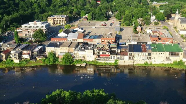 Aerial hyperlapse view of Paris, Ontario in summer 4K