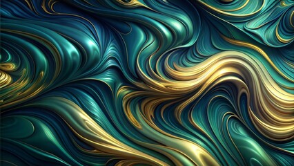 Obraz premium Abstract swirling patterns in gold and teal tones
