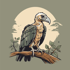 Majestic Vulture Perched on Branch, Nature Illustration. Bird Vector. Vector Illustration. T-shirt Vector Design.