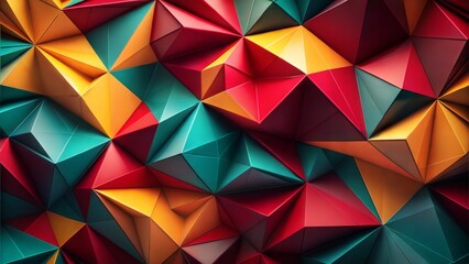 Colorful 3D triangular pattern in red, teal, and gold