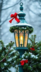 Christmas Street Lamp with Snow