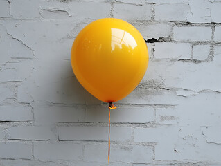 Beautiful bright yellow balloon on a gray background close-up