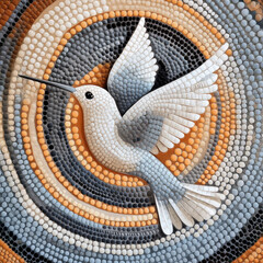 Fototapeta premium Hummingbird mosaic art with intricate details and vibrant colors, featuring circular patterns, AI