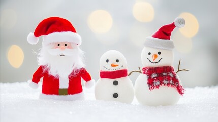 Fototapeta premium Three snowmen are standing on a snowy surface