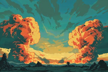 A dramatic illustration of war and combatants