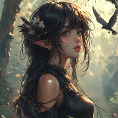 Magical Anime Girl Casting Spells in a Mystical Forest