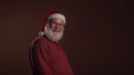Man in a red Santa suit with a beard and glasses
