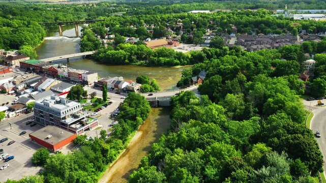 Aerial hyperlapse view of Paris, Canada in summer 4K