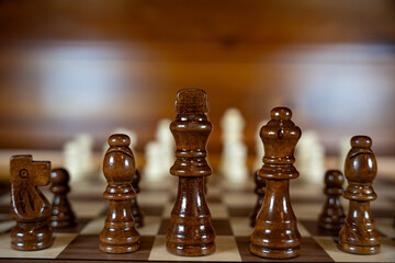 Pieces on the board of the chess game.