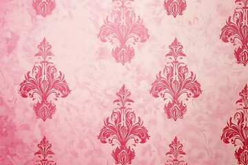 Red damask pattern on a pink background a vintage wallpaper design for wall decor.