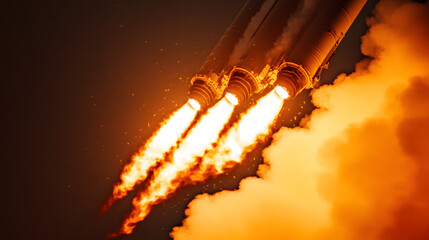 A close-up of a rockets fins and stabilizers glowing red-hot during a high-speed liftoff through the atmosphere.