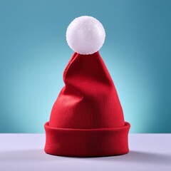 North Pole couture- ruby pointed hat crowned with snowy orb, isolated on colorless expanse(2)