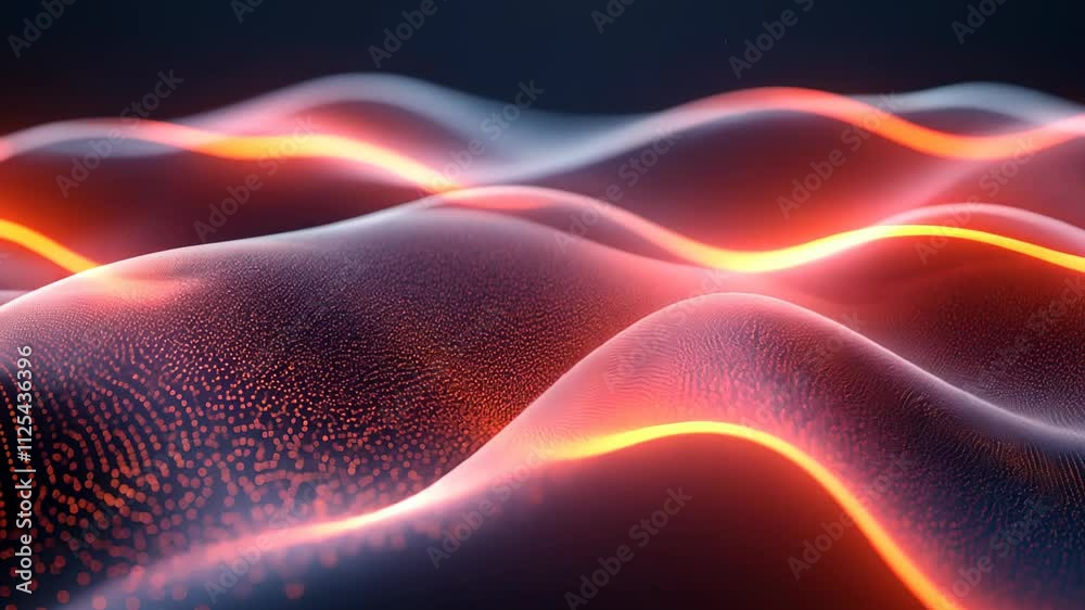 Poster flowing patterns of light illuminate an abstract landscape of movement and color. generative ai