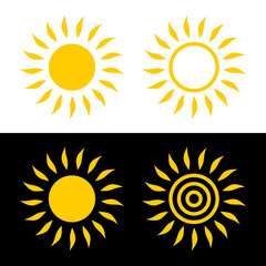 Fototapeta premium Abstract sun icon. Symbol of summer or rest, warmth and light. Stylized sun with rays, attribute of good weather or mood.