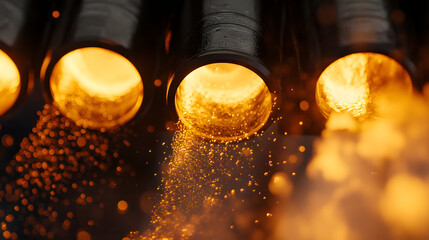 A close-up view of the rocket nozzles firing with molten exhaust and heat ripples creating a dramatic effect.