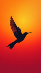 Obraz premium A striking silhouette of a bird gracefully flying through a colorful sunset, featuring rich hues of orange and yellow, perfect for a phone wallpaper design
