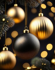 Tło świąteczne czarne i złote bombki