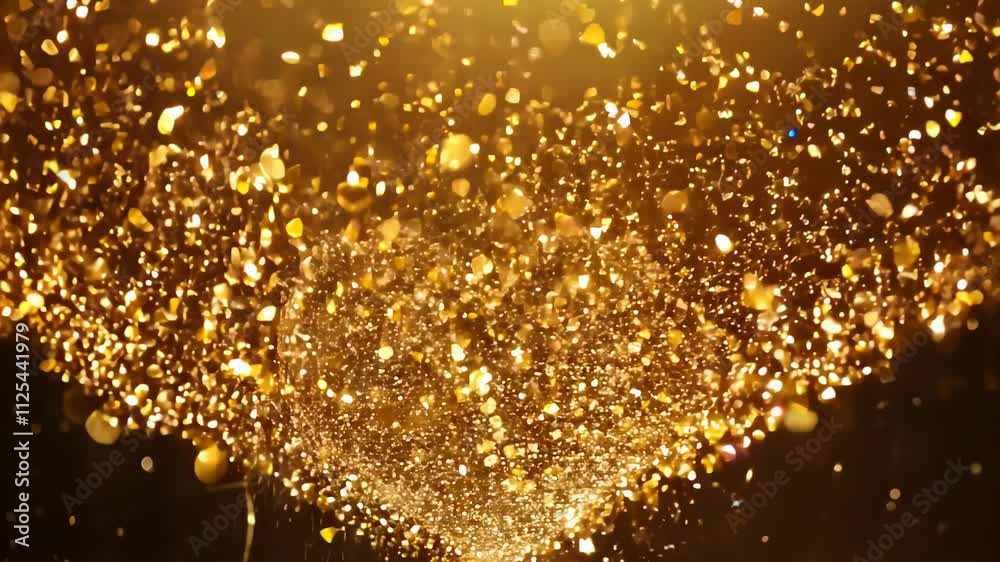 Poster sparkling heart shape creates a mesmerizing display of golden lights and reflections in a mystical a
