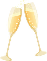 Two glasses of champagne with ribbon on background. Vector illustration.