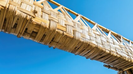 Handcrafted Bamboo Bridge Against Clear Blue Sky in Natural Setting