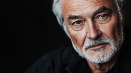 Man with a beard and gray hair is looking at the camera