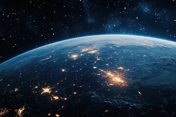 Obraz premium Blue Earth and asteroids in space. View of planet Earth from space