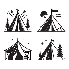 camping tent silhouette vector illustration