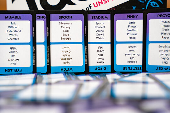 Words from the board game Taboo. Taboo is a popular word, guessing, and party game. Toronto, Canada - October 5, 2024.