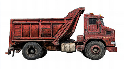 old, dirty dump truck isolated on white, png cutout