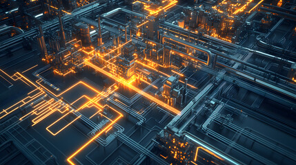A futuristic electrical grid with glowing circuits and advanced distribution systems.