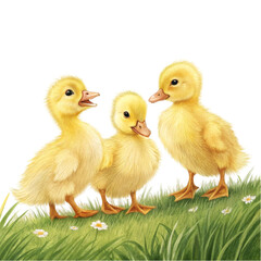 Three yellow goose on a white background
